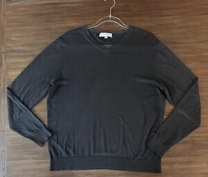 Kinross Cashmere Sweater Mens Large Black Silk Cotton V Neck Knit Pullover